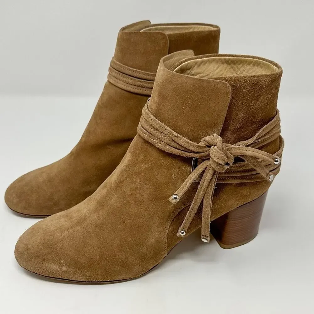 Rag & Bone Dalia II Tie Strap Tan Suede Bootie, EUC, Size 9.5x MSRP $595